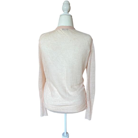 J Crew Sheer Pastel Pink 100% Linen Cardigan Sweater Women's Size M Quiet Luxury - Picture 3 of 8